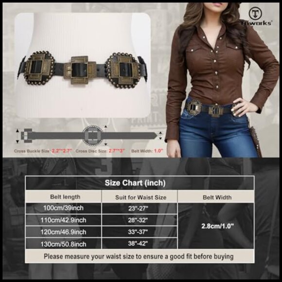 Western Concho Leather Belt Chunky Boho Cowgirl Festival Concert Adjustable